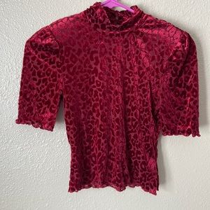 Burgundy leopard cheetah velvet crop top